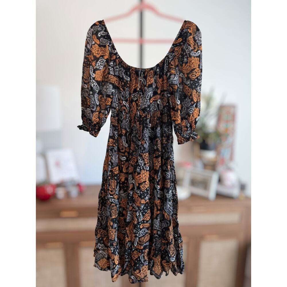 Faithfull The Brand Matisse Floral Midi Dress Orange & Black Women's Size 2/XS - Picture 4 of 16
